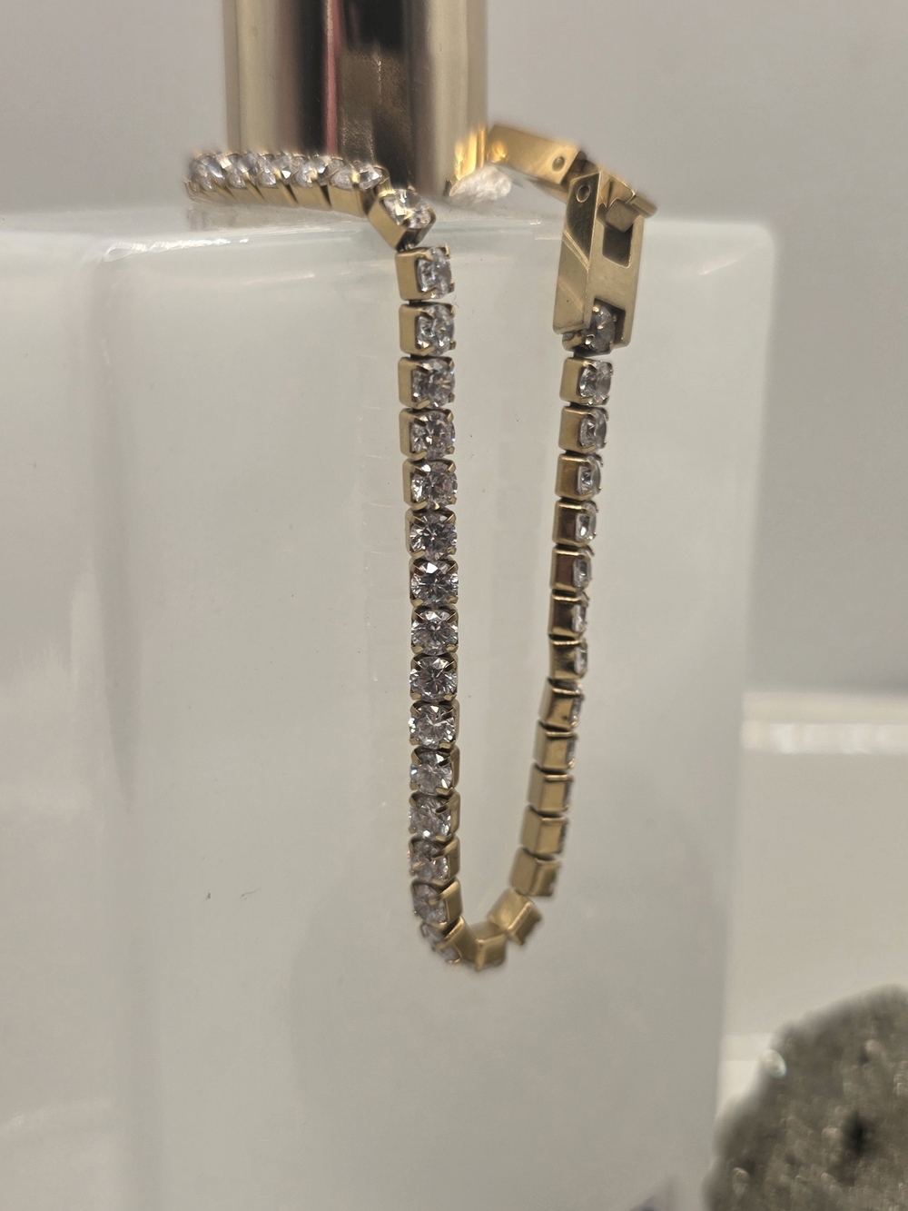 Cubic Zirconia Stainless Steel Gold Tone Tennis Bracelet w/ Box Clasp Size 6.5"